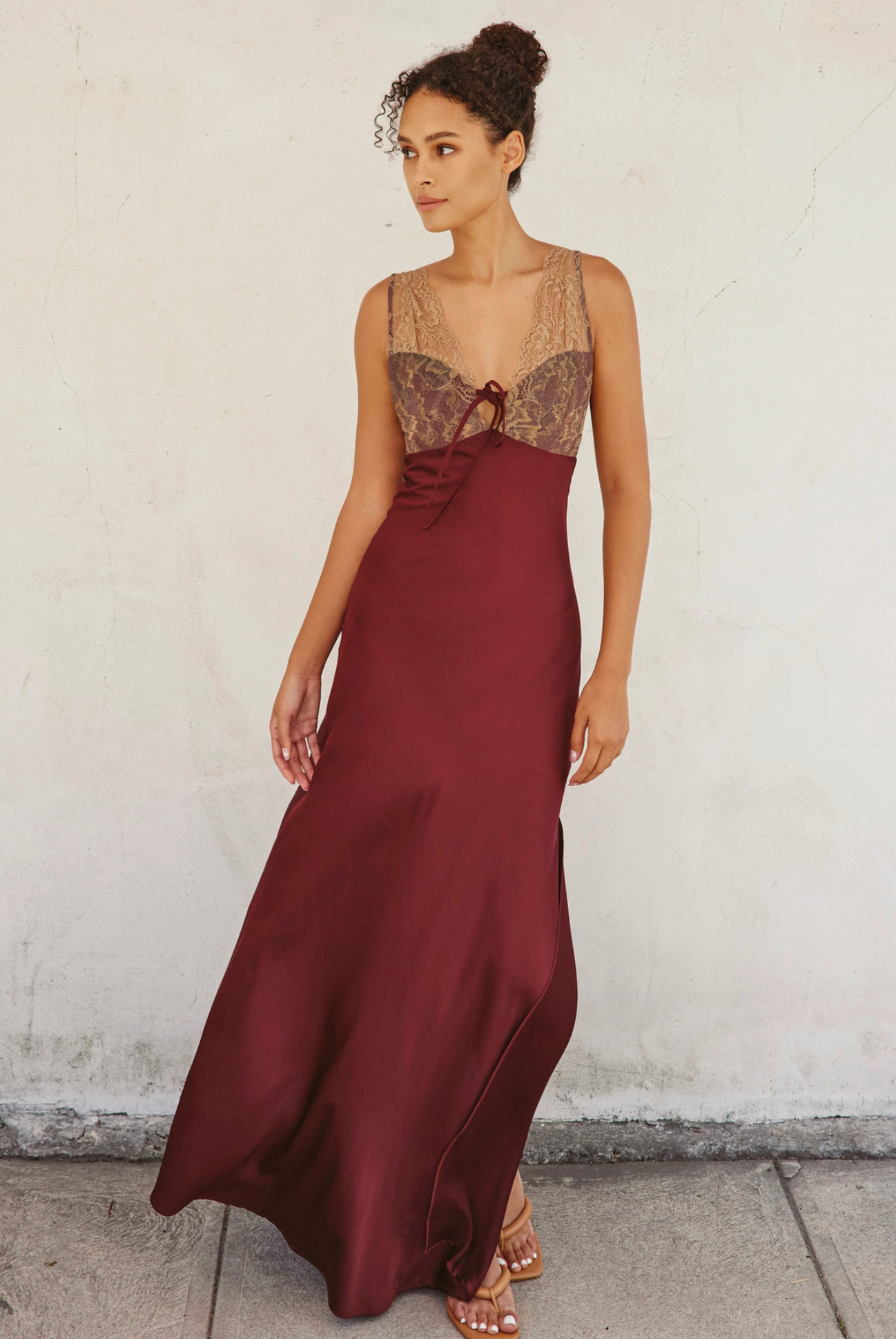 Sangria Satin & Lace Dress