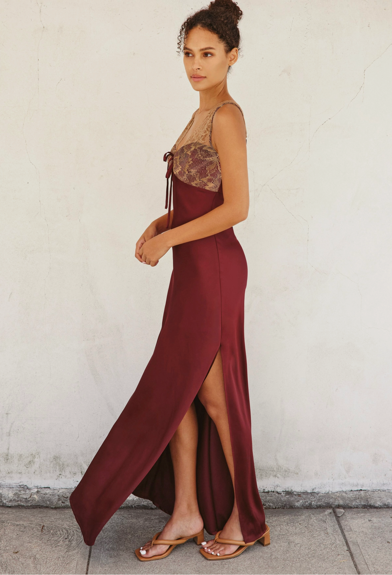 Sangria Satin & Lace Dress