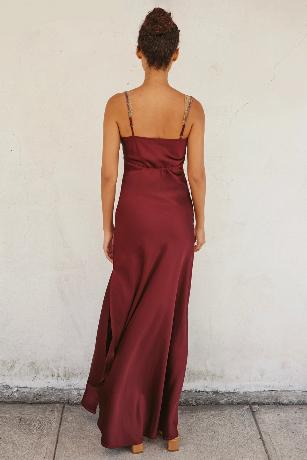 Sangria Satin & Lace Dress