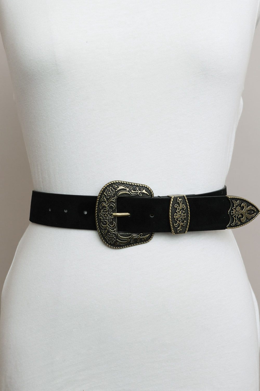 Suede Antique Gold Buckle Belt